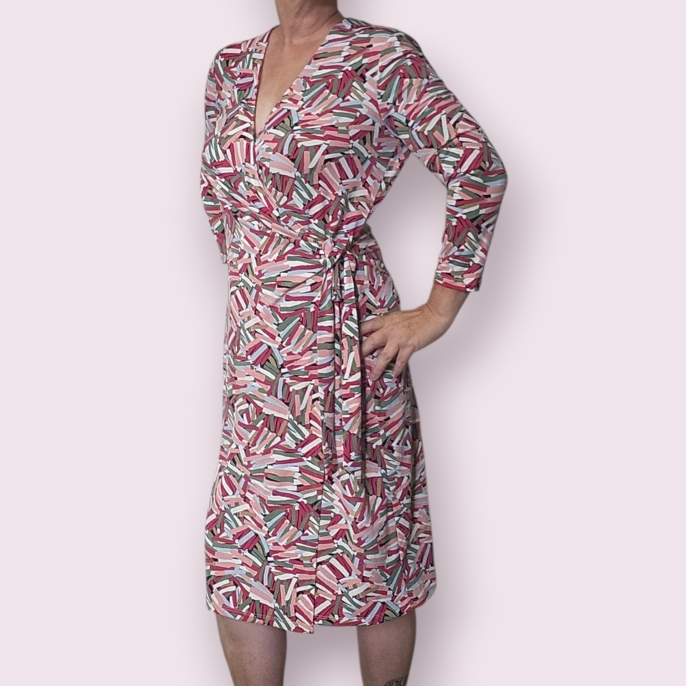 Anne Klein Faux Wrap Pink Geometric Dress Size 12